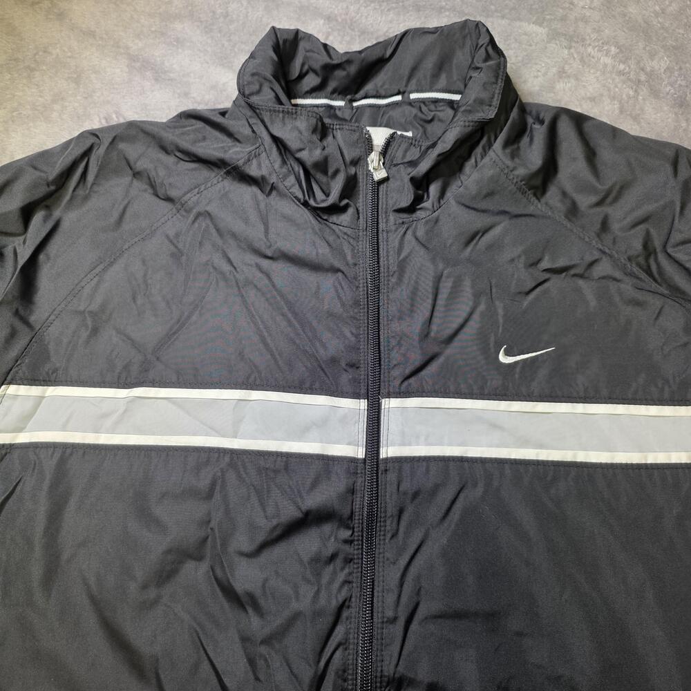 Nike Jacket Mens Large Black Windbreaker Full Zip Reflective Stripe Running